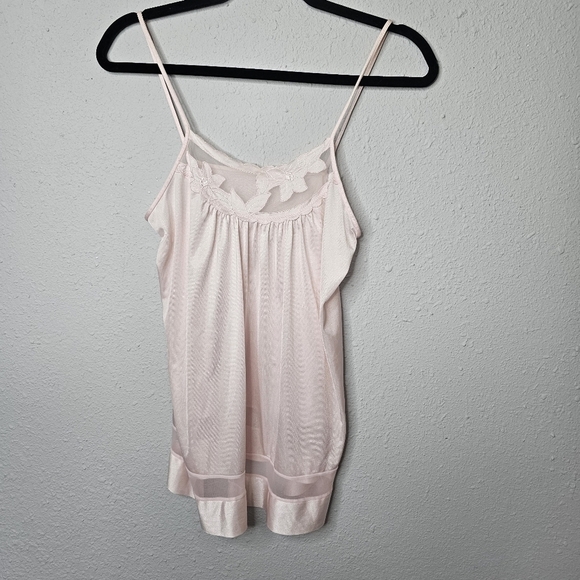 Vtg Sears Light Pink Slip Top Womens Small 8/10 Nighty Mesh Floral Embroidered - Picture 1 of 10